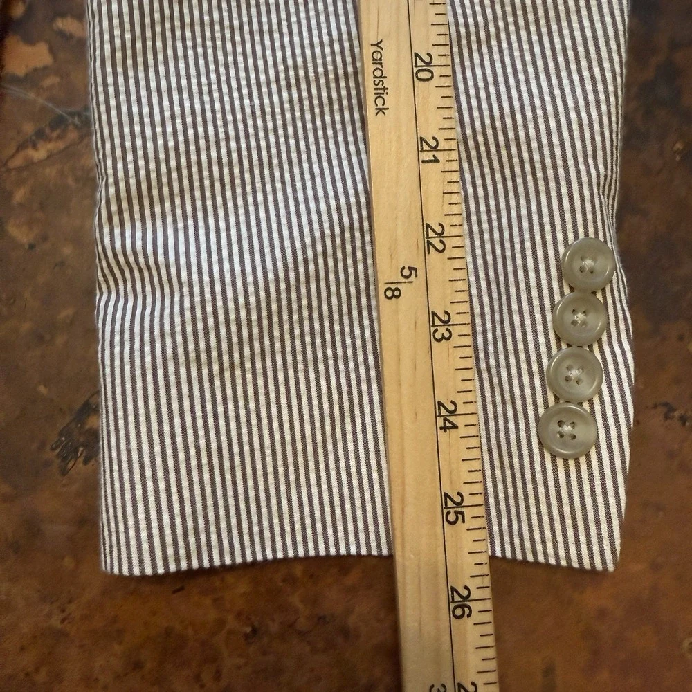Chaps Men's Seersucker Blazer 46L Brown Stripe Cotton‎ Summer Sport Coat Preppy